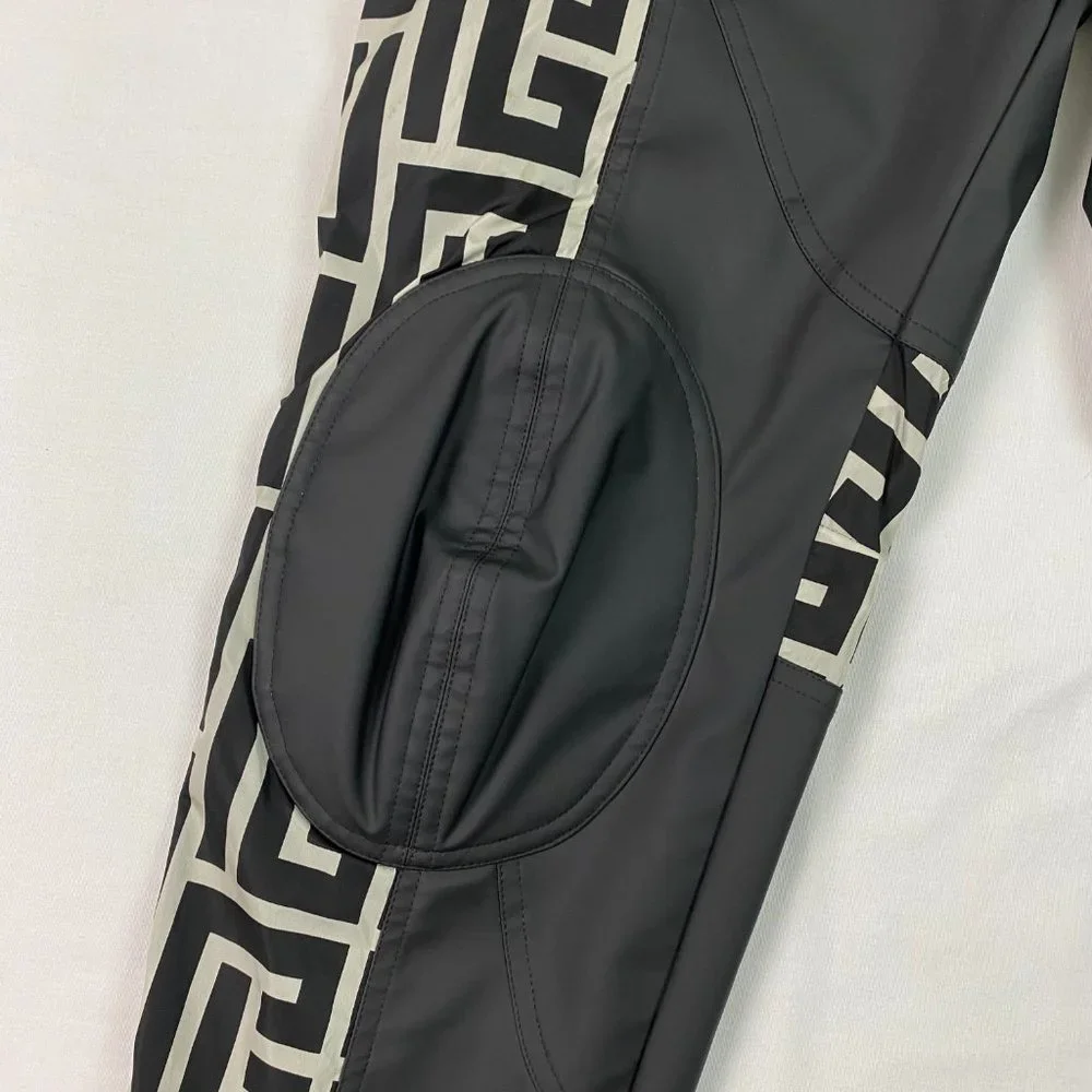 BALMAIN mens Maxi Monogram Knee-Pad Track Pants Nylon Jogger‎ Black Ivory 48